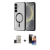 MARSİLYAN™- Galaxy S24 Kılıf Nova Işık Özel Seri - Siyah 3D Antistatik Mat Seramik Nano Ekran Koruyucu + Bilvis Titan Kamera Lens - GD