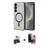 MARSİLYAN™- Galaxy S24 Kılıf Nova Işık Özel Seri - Siyah 3D Antistatik Mat Seramik Nano Ekran Koruyucu + PVD Metal Kamera Lens - DNMR