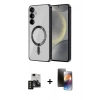 MARSİLYAN™- Galaxy S24 Kılıf Nova Işık Özel Seri - Siyah 3D Antistatik Mat Seramik Nano Ekran Koruyucu + PVD Metal Kamera Lens - SH