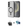 MARSİLYAN™- Galaxy S24 Kılıf Nova Işık Özel Seri - Siyah 3D Antistatik Seramik Nano Ekran Koruyucu + Kamera Lens Koruma Cam - SF