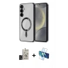 MARSİLYAN™- Galaxy S24 Kılıf Nova Işık Özel Seri - Siyah 3D Antistatik Seramik Nano Ekran Koruyucu + Bilvis Titan Kamera Lens - SH