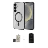 MARSİLYAN™- Galaxy S24 Kılıf Nova Işık Özel Seri - Siyah 6D Antistatik Mat Seramik Hayalet Nano Ekran Koruyucu + Derin Mor Bilvis Titan Kamera Lens
