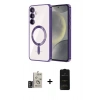 MARSİLYAN™- Galaxy S24 Kılıf Nova Işık Özel Seri - Siyah 6D Antistatik Mat Seramik Hayalet Nano Ekran Koruyucu + Derin Mor Bilvis Titan Kamera Lens