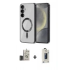 MARSİLYAN™- Galaxy S24 Kılıf Nova Işık Özel Seri - Siyah Bilvis Hayalet Cam Ekran Koruyucu + Bilvis Titan Kamera Lens - GD