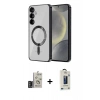 MARSİLYAN™- Galaxy S24 Kılıf Nova Işık Özel Seri - Siyah Bilvis Hayalet Cam Ekran Koruyucu + Bilvis Titan Kamera Lens - DNMR