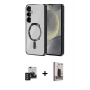 MARSİLYAN™- Galaxy S24 Kılıf Nova Işık Özel Seri - Siyah Bilvis Hayalet Cam Ekran Koruyucu + PVD Metal Kamera Lens - DNMR