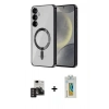 MARSİLYAN™- Galaxy S24 Kılıf Nova Işık Özel Seri - Siyah Polymer Nano Ekran Koruyucu + PVD Metal Kamera Lens - DNMR