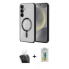 MARSİLYAN™- Galaxy S24 Kılıf Nova Işık Özel Seri - Siyah Polymer Nano Ekran Koruyucu + Kamera Lens Koruma Cam - SF