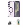 MARSİLYAN™- Galaxy S24 Kılıf Nova Işık Özel Seri - Siyah Polymer Nano Ekran Koruyucu + PVD Metal Kamera Lens - SH