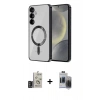 MARSİLYAN™- Galaxy S24 Kılıf Nova Işık Özel Seri - Siyah Vanessa Magic Hayalet Cam + Bilvis Titan Kamera Lens - DNMR