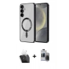 MARSİLYAN™- Galaxy S24 Kılıf Nova Işık Özel Seri - Siyah Vanessa Magic Hayalet Cam + Kamera Lens Koruma Cam - SF