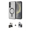 MARSİLYAN™- Galaxy S24 Kılıf Nova Işık Özel Seri - Siyah Vanessa Magic Hayalet Cam + PVD Metal Kamera Lens - DNMR