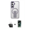 MARSİLYAN™- Galaxy S24 Kılıf Pusula Doku Koleksiyonu - Şeffaf 360 Full Body Arka Koruyucu + Kamera Lens Koruma Cam - SF