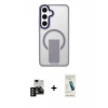 MARSİLYAN™- Galaxy S24 Kılıf Pusula Doku Koleksiyonu - Şeffaf Pasifik Cam Ekran Koruyucu + PVD Metal Kamera Lens - GD
