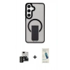 MARSİLYAN™- Galaxy S24 Kılıf Pusula Doku Koleksiyonu - Şeffaf Pasifik Cam Ekran Koruyucu + PVD Metal Kamera Lens - SH