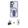 MARSİLYAN™- Galaxy S24 Kılıf Pusula Doku Koleksiyonu - Şeffaf Pasifik Cam Ekran Koruyucu + PVD Metal Kamera Lens - TNGI