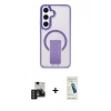 MARSİLYAN™- Galaxy S24 Kılıf Pusula Doku Koleksiyonu - Şeffaf Pasifik Cam Ekran Koruyucu + PVD Metal Kamera Lens - TNGI