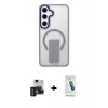 MARSİLYAN™- Galaxy S24 Kılıf Pusula Doku Koleksiyonu - Şeffaf Pasifik Cam Ekran Koruyucu + PVD Metal Kamera Lens - TNGI