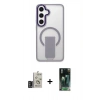 MARSİLYAN™- Galaxy S24 Kılıf Pusula Doku Koleksiyonu - Siyah 360 Mat Full Body Arka Koruyucu + Derin Mor Bilvis Titan Kamera Lens
