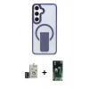 MARSİLYAN™- Galaxy S24 Kılıf Pusula Doku Koleksiyonu - Siyah 360 Mat Full Body Arka Koruyucu + Derin Mor Bilvis Titan Kamera Lens