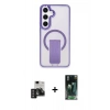 MARSİLYAN™- Galaxy S24 Kılıf Pusula Doku Koleksiyonu - Siyah 360 Mat Full Body Arka Koruyucu + PVD Metal Kamera Lens - DNMR