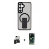 MARSİLYAN™- Galaxy S24 Kılıf Pusula Doku Koleksiyonu - Siyah 360 Mat Full Body Arka Koruyucu + PVD Metal Kamera Lens - DNMR