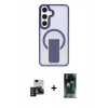 MARSİLYAN™- Galaxy S24 Kılıf Pusula Doku Koleksiyonu - Siyah 360 Mat Full Body Arka Koruyucu + PVD Metal Kamera Lens - DNMR