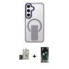 MARSİLYAN™- Galaxy S24 Kılıf Pusula Doku Koleksiyonu - Siyah 360 Mat Full Body Arka Koruyucu + Bilvis Titan Kamera Lens - GD