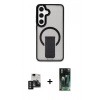 MARSİLYAN™- Galaxy S24 Kılıf Pusula Doku Koleksiyonu - Siyah 360 Mat Full Body Arka Koruyucu + PVD Metal Kamera Lens - GD