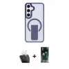 MARSİLYAN™- Galaxy S24 Kılıf Pusula Doku Koleksiyonu - Siyah 360 Mat Full Body Arka Koruyucu + Kamera Lens Koruma Cam - SF