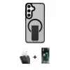 MARSİLYAN™- Galaxy S24 Kılıf Pusula Doku Koleksiyonu - Siyah 360 Mat Full Body Arka Koruyucu + Kamera Lens Koruma Cam - SF