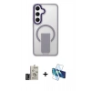 MARSİLYAN™- Galaxy S24 Kılıf Pusula Doku Koleksiyonu - Siyah 3D Antistatik Cam Ekran Koruyucu + Bilvis Titan Kamera Lens - DNMR