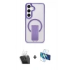 MARSİLYAN™- Galaxy S24 Kılıf Pusula Doku Koleksiyonu - Siyah 3D Antistatik Cam Ekran Koruyucu + Kamera Lens Koruma Cam - SF