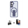 MARSİLYAN™- Galaxy S24 Kılıf Pusula Doku Koleksiyonu - Siyah 3D Antistatik Mat Seramik Nano Ekran Koruyucu + PVD Metal Kamera Lens - GD