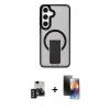 MARSİLYAN™- Galaxy S24 Kılıf Pusula Doku Koleksiyonu - Siyah 3D Antistatik Mat Seramik Nano Ekran Koruyucu + PVD Metal Kamera Lens - GD