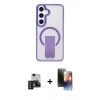 MARSİLYAN™- Galaxy S24 Kılıf Pusula Doku Koleksiyonu - Siyah 3D Antistatik Mat Seramik Nano Ekran Koruyucu + PVD Metal Kamera Lens - TNGI