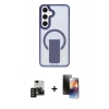 MARSİLYAN™- Galaxy S24 Kılıf Pusula Doku Koleksiyonu - Siyah 3D Antistatik Mat Seramik Nano Ekran Koruyucu + PVD Metal Kamera Lens - TNGI