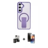 MARSİLYAN™- Galaxy S24 Kılıf Pusula Doku Koleksiyonu - Siyah 3D Antistatik Mat Seramik Nano Ekran Koruyucu + PVD Metal Kamera Lens - GD