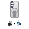 MARSİLYAN™- Galaxy S24 Kılıf Pusula Doku Koleksiyonu - Siyah 3D Antistatik Seramik Nano Ekran Koruyucu + PVD Metal Kamera Lens - SH