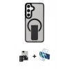 MARSİLYAN™- Galaxy S24 Kılıf Pusula Doku Koleksiyonu - Siyah 3D Antistatik Seramik Nano Ekran Koruyucu + PVD Metal Kamera Lens - SH