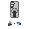MARSİLYAN™- Galaxy S24 Kılıf Pusula Doku Koleksiyonu - Siyah 3D Antistatik Seramik Nano Ekran Koruyucu + PVD Metal Kamera Lens - TNGI