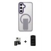 MARSİLYAN™- Galaxy S24 Kılıf Pusula Doku Koleksiyonu - Siyah 6D Antistatik Mat Seramik Hayalet Nano Ekran Koruyucu + PVD Metal Kamera Lens - SH