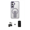 MARSİLYAN™- Galaxy S24 Kılıf Pusula Doku Koleksiyonu - Siyah 6D Antistatik Mat Seramik Hayalet Nano Ekran Koruyucu + PVD Metal Kamera Lens - TNGI