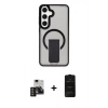 MARSİLYAN™- Galaxy S24 Kılıf Pusula Doku Koleksiyonu - Siyah 6D Antistatik Mat Seramik Hayalet Nano Ekran Koruyucu + PVD Metal Kamera Lens - TNGI
