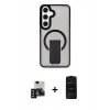 MARSİLYAN™- Galaxy S24 Kılıf Pusula Doku Koleksiyonu - Siyah 6D Antistatik Mat Seramik Hayalet Nano Ekran Koruyucu + PVD Metal Kamera Lens - SH