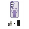 MARSİLYAN™- Galaxy S24 Kılıf Pusula Doku Koleksiyonu - Siyah 6D Antistatik Mat Seramik Hayalet Nano Ekran Koruyucu + Bilvis Titan Kamera Lens - SH
