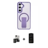 MARSİLYAN™- Galaxy S24 Kılıf Pusula Doku Koleksiyonu - Siyah 6D Antistatik Mat Seramik Hayalet Nano Ekran Koruyucu + PVD Metal Kamera Lens - SH