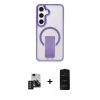 MARSİLYAN™- Galaxy S24 Kılıf Pusula Doku Koleksiyonu - Siyah 6D Antistatik Mat Seramik Hayalet Nano Ekran Koruyucu + PVD Metal Kamera Lens - TNGI