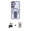 MARSİLYAN™- Galaxy S24 Kılıf Pusula Doku Koleksiyonu - Siyah Bilvis 3D Cam Ekran Koruyucu + PVD Metal Kamera Lens - TNGI