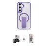 MARSİLYAN™- Galaxy S24 Kılıf Pusula Doku Koleksiyonu - Siyah Bilvis 3D Cam Ekran Koruyucu + PVD Metal Kamera Lens - TNGI